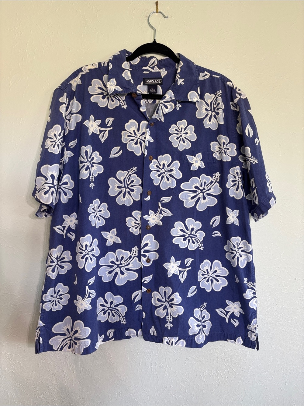 Lands' End Navy Hawaiian Floral Shirt